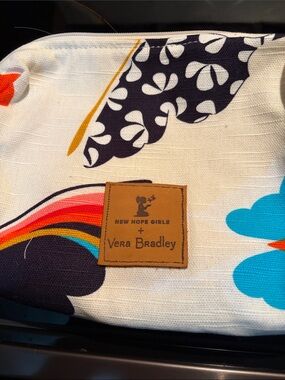 Vera Bradley White Floral Canvas Cosmetic Pouch with Rainbow Accents